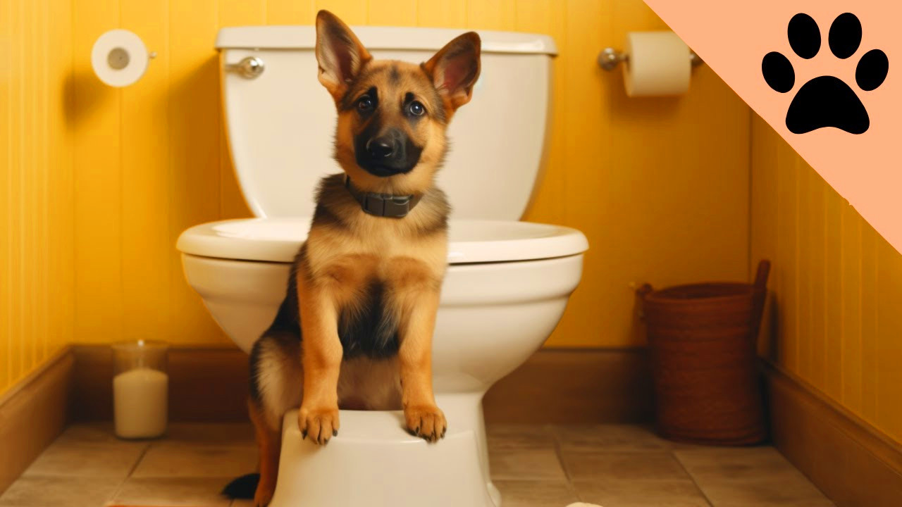 在卫生间尿尿的德国牧羊犬