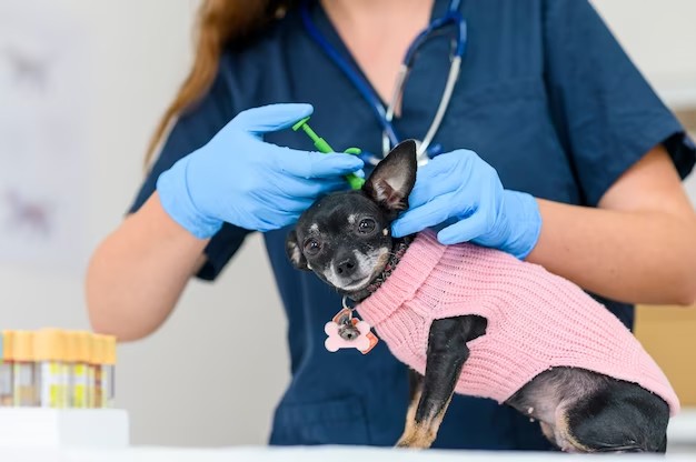 医生在给吉娃娃犬做治疗